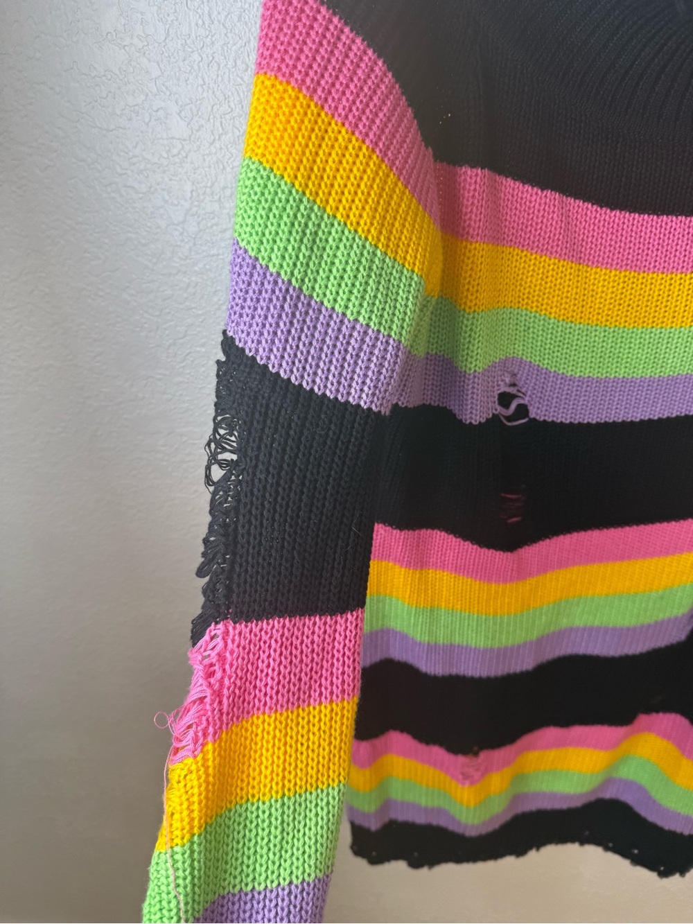 Killstar Good Vibes Knit Sweater Dress Rainbow Distressed Off Shoulder NWT XXL - Picture 6 of 13